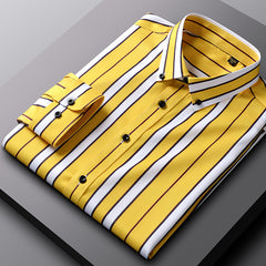 Men's Elastic Anti-wrinkle Casual Striped Long-sleeved Shirt