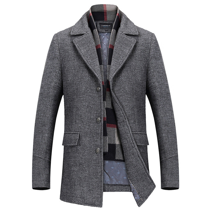 Men's Casual Business Cotton Woolen Coat