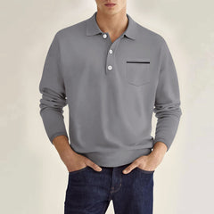 Men's Long Sleeve Pocket Casual Polo Shirt