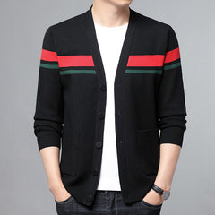 Men's V-neck Striped Wool Cardigan