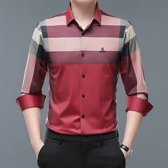 Men's Color-block Check Non-marking High-stretch Shirt