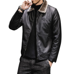 Men's Lapel Velvet Thickened Leather Jacket