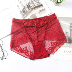 High-waisted Butt-lifting Seamless Transparent Lace Breathable Mesh Briefs