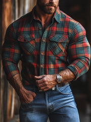 Men's New Plaid Print Velvet Shirt