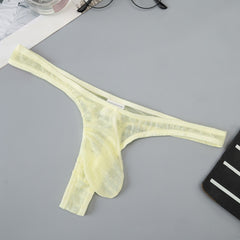 Men's Ice Silk Jacquard See-through Silky Sexy High Elastic Thong