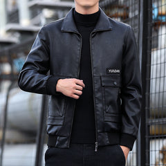 Men's Simple Casual Solid Color Non-Iron Windproof Leather Jacket