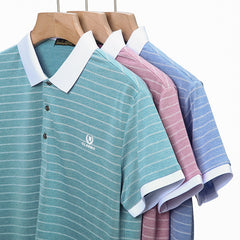 Men's Casual Business Embroidery Striped Short-sleeved Polo Shirt