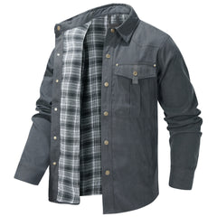 Men's Large Size Lapel Plaid Flannel Casual Jacket