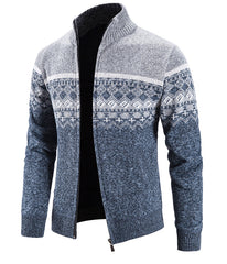 Thickened stand-up collar color-blocked retro jacquard knitted cardigan