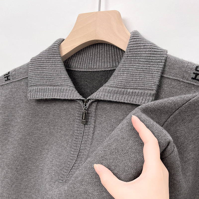 Men's Lapel Zipper Sweater