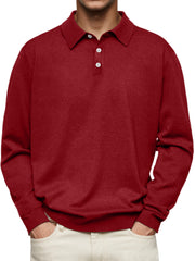 Men's Long Sleeve V-neck Button-down Casual Polo Shirt