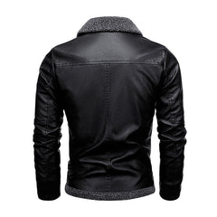 Men's New Lapel Plus Fleece Leather Jacket