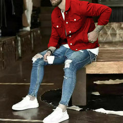 Men's Casual Slim Fit Multi-Pocket Work Denim Jacket