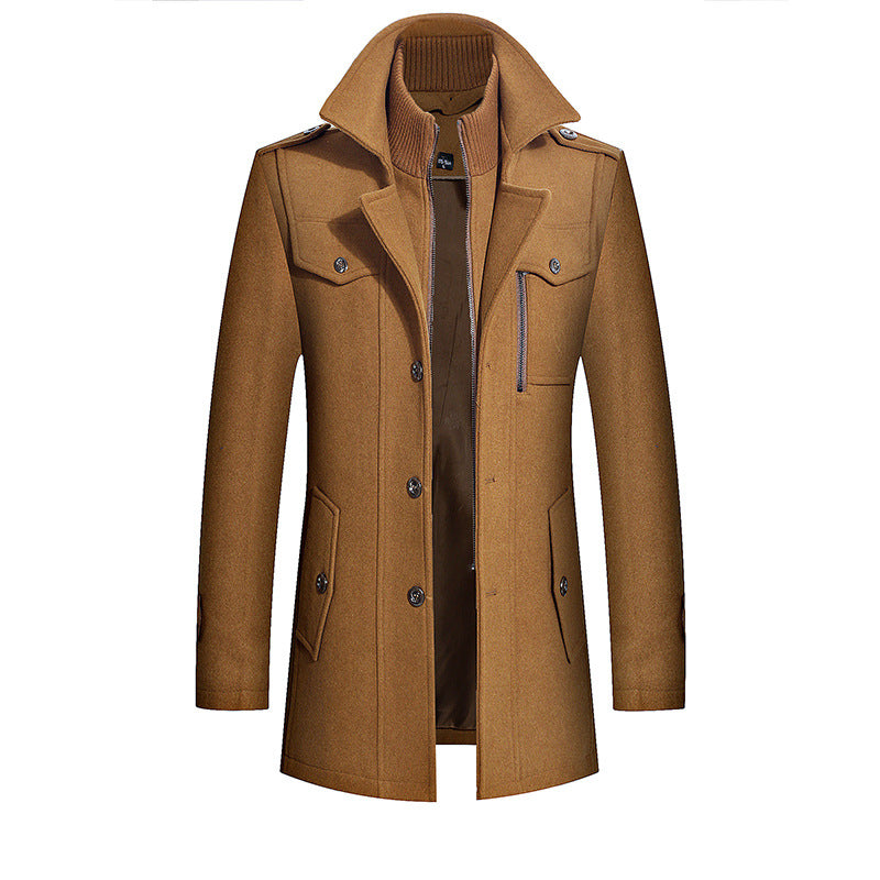 Men's Thick Double Collar Woolen Coat