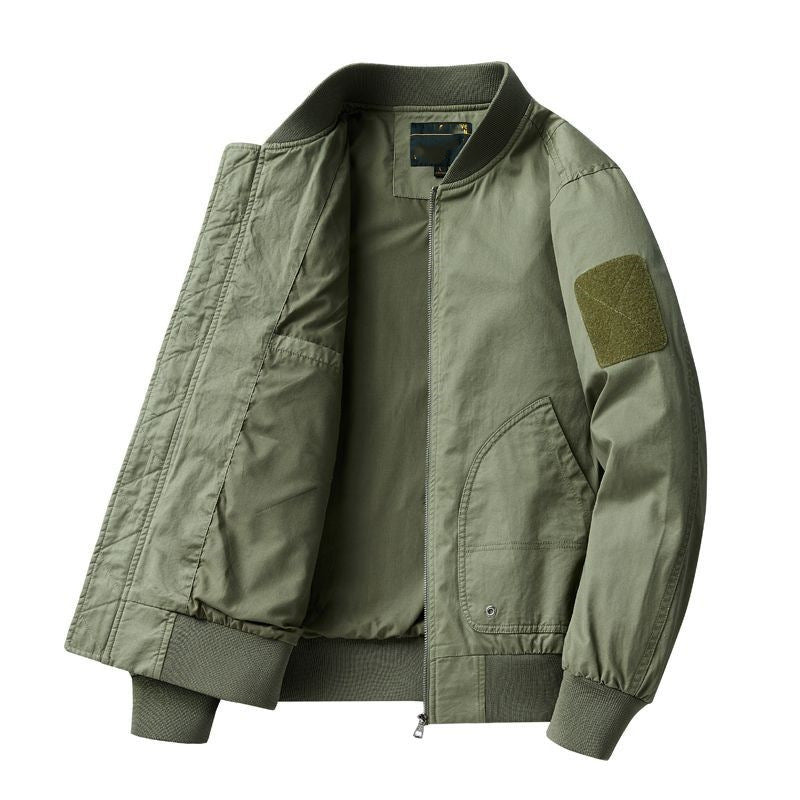 New Baseball Collar Solid Color Multi-Pocket Men's Jacket