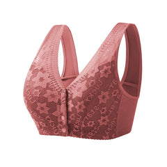 Front Button Lace Wireless Wide Strap Bra