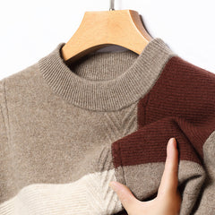 Men's Round Neck Color Matching Pullover High-end Pure Wool Sweater
