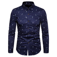 Men's Feather Print Business Slim Long Sleeve Shirt