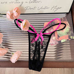 Sexy Low Waist Lace Bowknot Cross Strap Seamless Thong