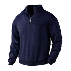 Retro Casual Stand Collar Zipper Jacquard Knitted Sweatshirt