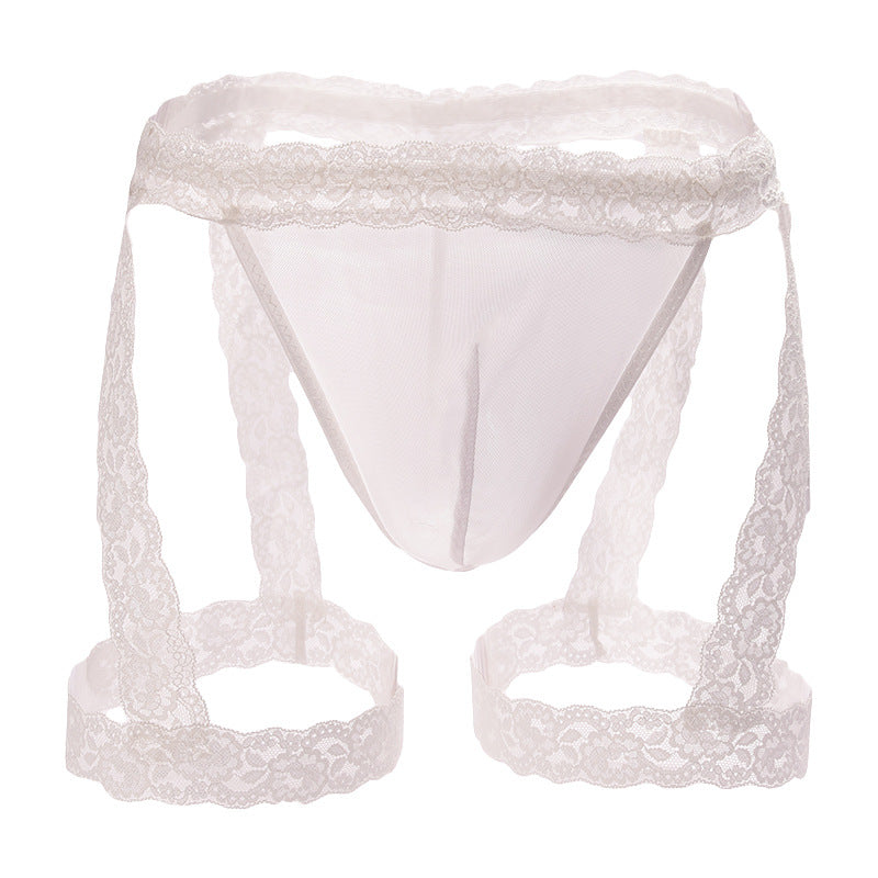 Men's Lace Transparent Mesh Suspender Thong