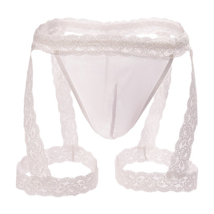 Men's Lace Transparent Mesh Suspender Thong