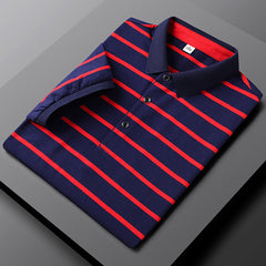Men's Casual Short-sleeved Knitted Striped POLO Shirt