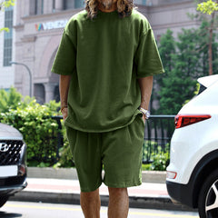 Men's Large Size Casual Loose Short-sleeved Solid Color Suit