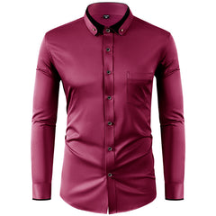 Men's Long Sleeve Contrast Color Stretch Shirt