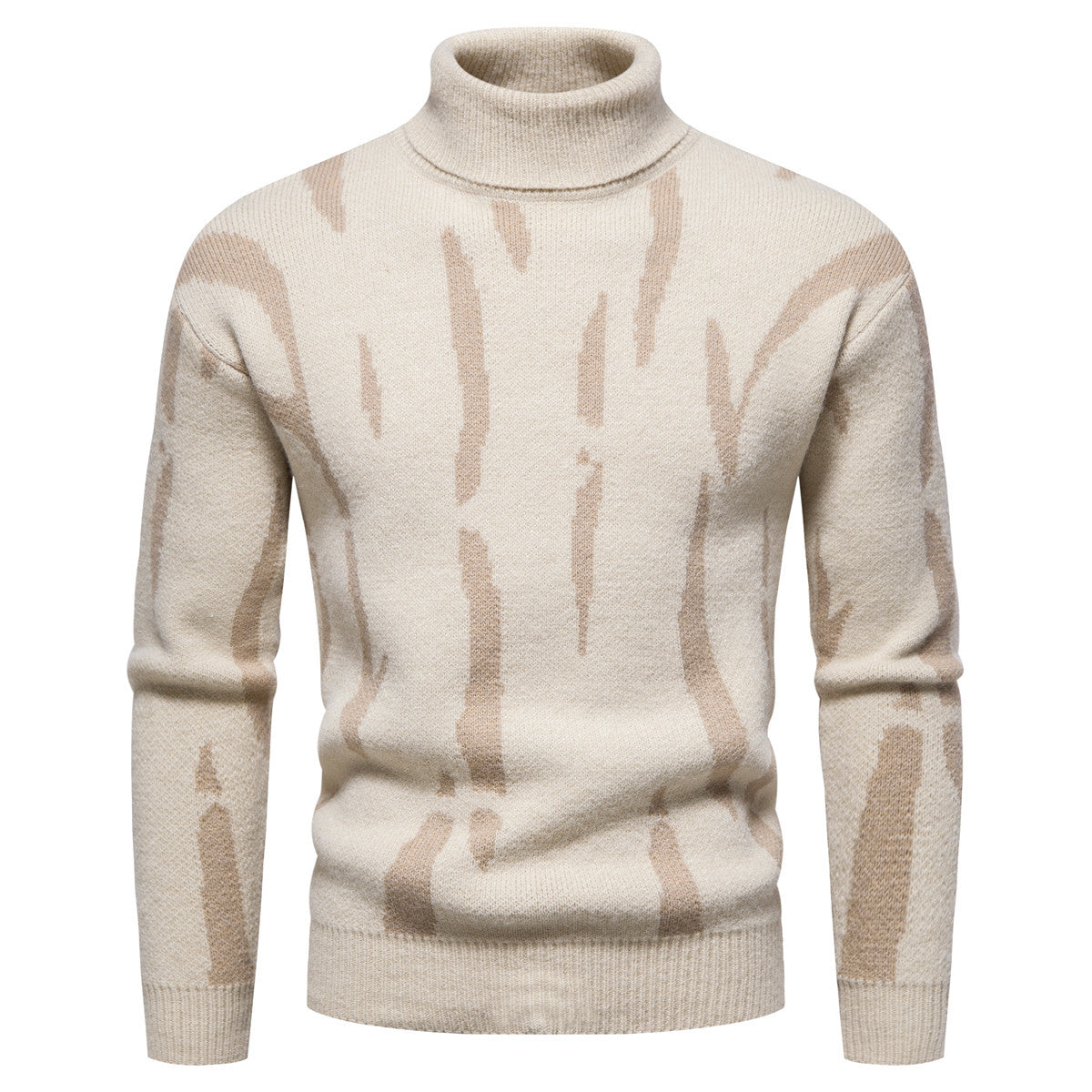 New Men's Turtleneck Striped Printed Knit Sweater