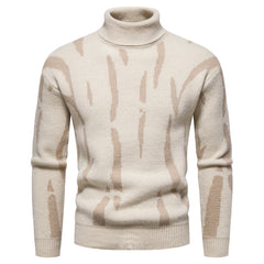 New Men's Turtleneck Striped Printed Knit Sweater