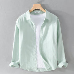 Men's New Cotton and Linen Casual All-match Long-sleeved Shirt