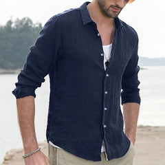 2023 Men's Retro Casual Cotton Linen Solid Color Shirt