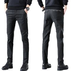 Men's Plaid Cotton and Linen Stretch Casual Trousers