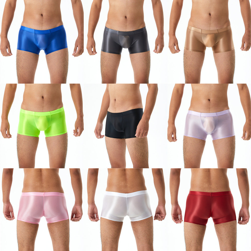 Men's Sexy Shiny Silky Transparent Boxer Briefs