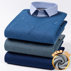 Round Neck Fake Two Piece Warm Knitted Shirt
