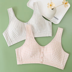 Cotton Plaid Stretch Soft Wireless Bra