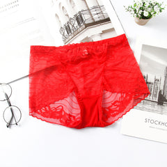 High-waisted Butt-lifting Seamless Transparent Lace Breathable Mesh Briefs
