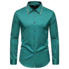 Men's New Plaid Color Matching Fashionable Slim Business Casual Long-sleeved Shirt