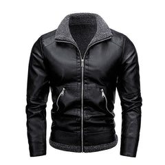 Men's New Lapel Plus Fleece Leather Jacket