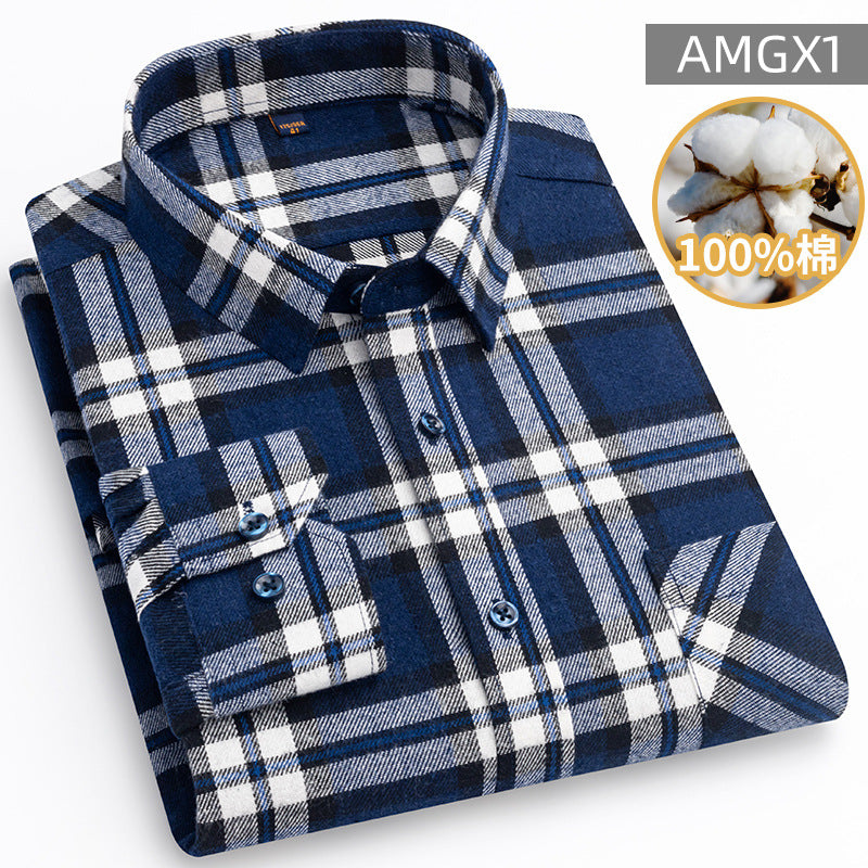 Men's 100% Cotton Fashion Casual Thickened Plaid Shirt