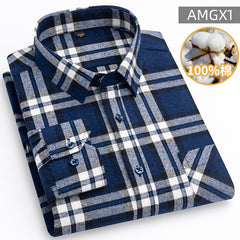 Men's 100% Cotton Fashion Casual Thickened Plaid Shirt