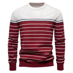 Men's New Striped Color Matching Fashionable Round Neck Casual Sweater