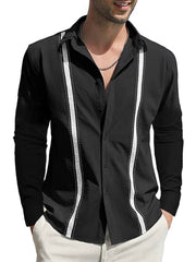Men's Lapel Collar Colorblock Linen Loose Casual Shirt