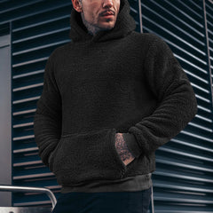 Men's Fashion Solid Color Plush Hooded Sweatshirt