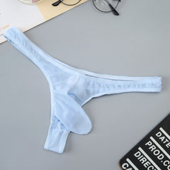 Men's Ice Silk Jacquard See-through Silky Sexy High Elastic Thong