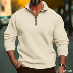 Men's Casual Solid Color Zipper Stand Collar Top