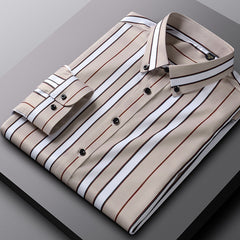 Men's Elastic Anti-wrinkle Casual Striped Long-sleeved Shirt