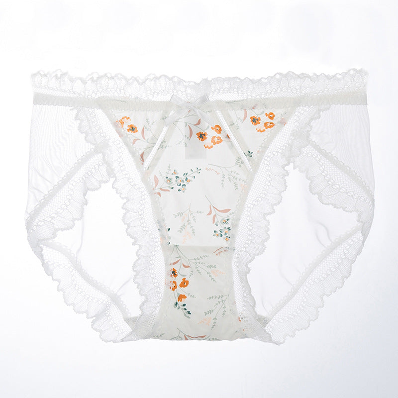 New Ice Silk Printed Lace Breathable Mesh Briefs