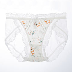 New Ice Silk Printed Lace Breathable Mesh Briefs